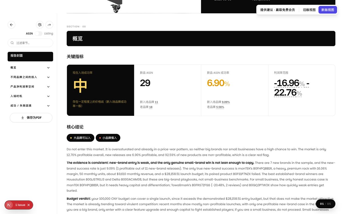 Product report preview